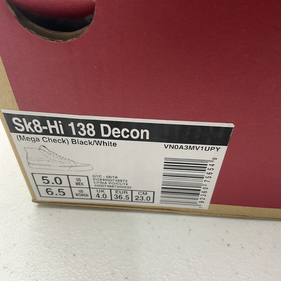 Vans SK8 HI 138 Decon Sneakers Shoes Mega Check Black White Men Sz 5 Wo's Sz 6.5 - Picture 2 of 11
